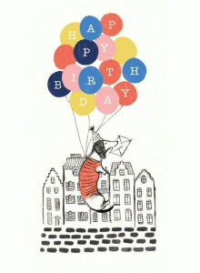 Поздравителна картичка за рожден ден и плик за пари "Дакел с балони"